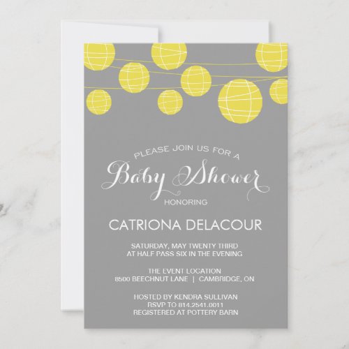GREY YELLOW PAPER LANTERNS BABY SHOWER INVITATION