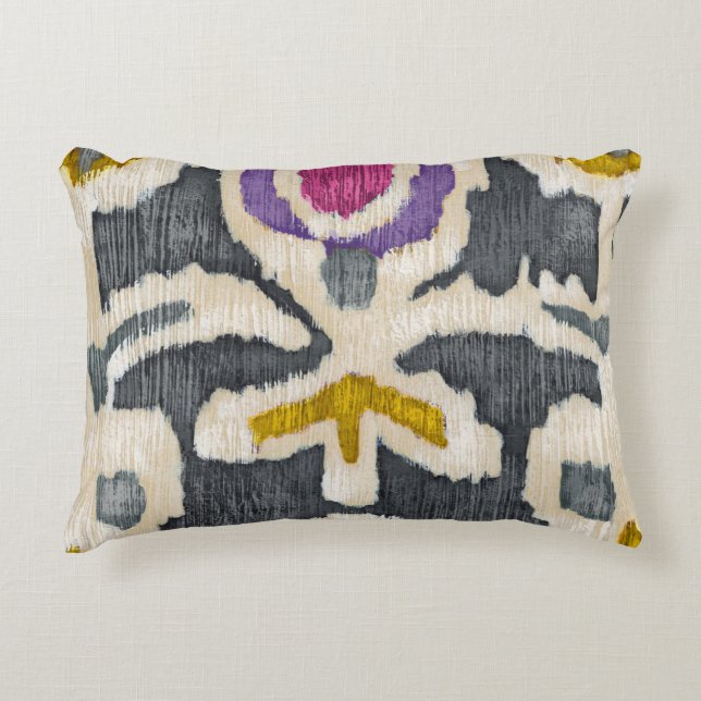 Grey Yellow Purple Tribal Ikat Accent Pillow (Front)