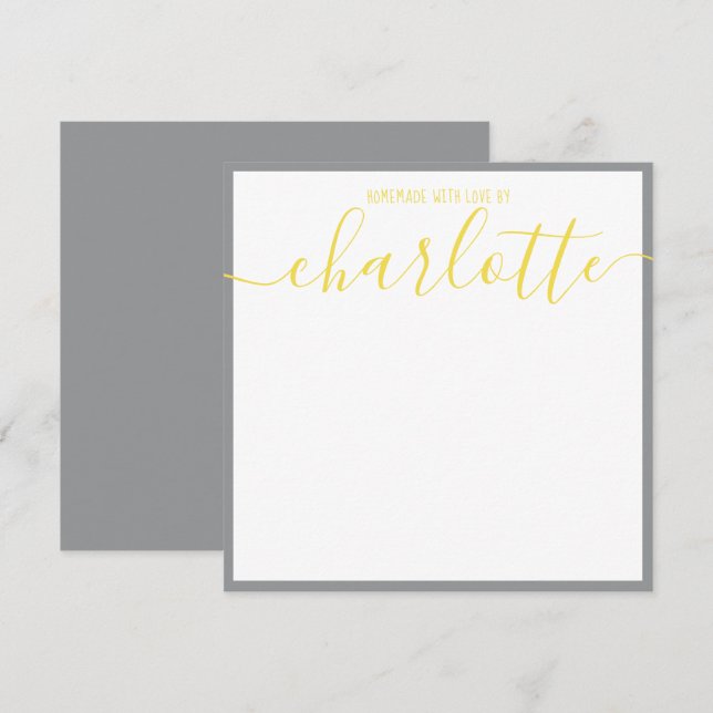 Grey Yellow Script Name Thank You Notes (Front/Back)