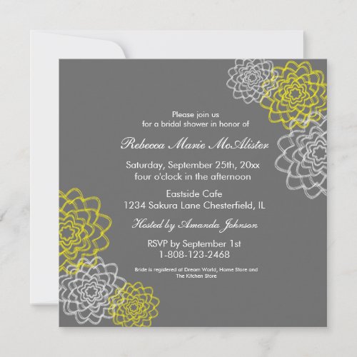 Grey/Yellow Sketched flowers Custom Invitations