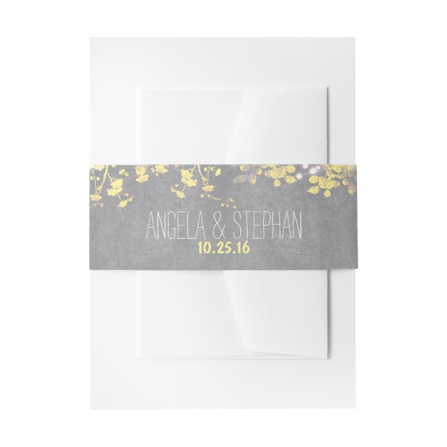 grey yellow string lights wedding invitation belly band (Front Example)