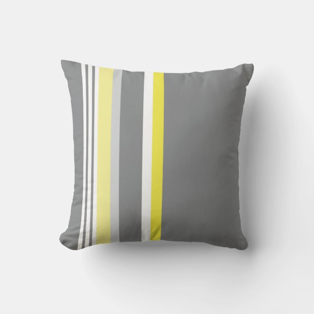 Grey (Yellow stripe) Throw Pillow (Front)