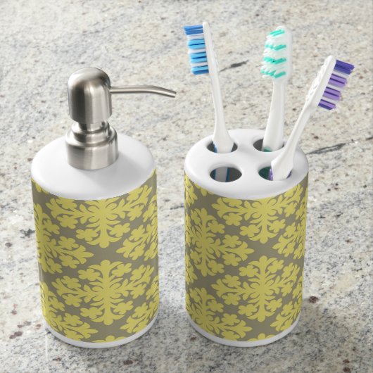 Grey & Yellow Toothbrush holder & Soap Dispenser (Front)