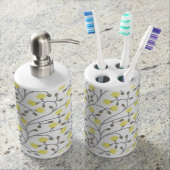 Grey & Yellow Toothbrush holder & Soap Dispenser (Front)