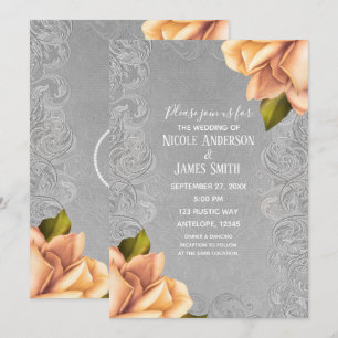 Grey Yellow Vintage Antique Rose Elegant Wedding Invitation