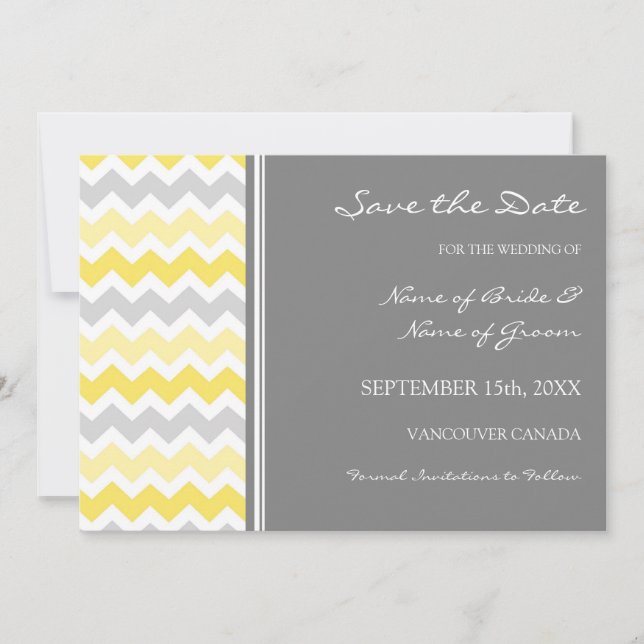 Grey Yellow Wedding Save the Date Card (Front)