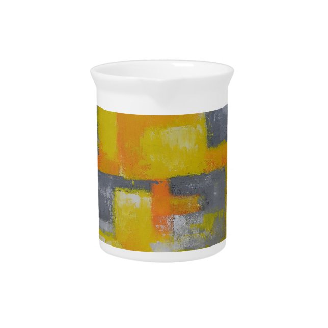 grey yellow white abstract art painting beverage pitcher (Front)