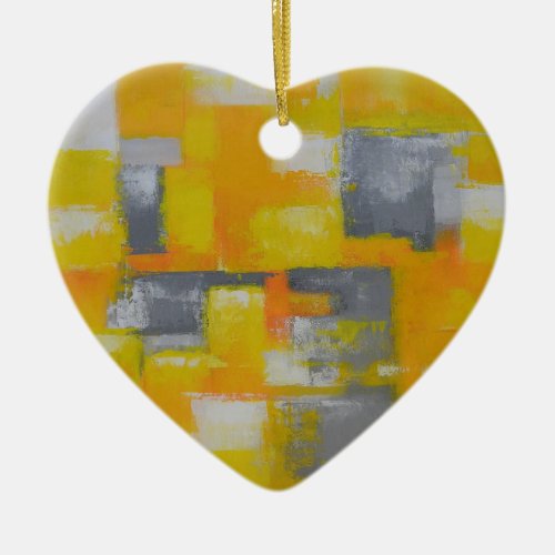 grey yellow white abstract art painting ceramic ornament