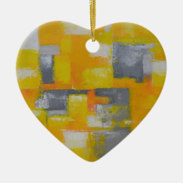 grey yellow white abstract art painting ceramic ornament (Front)