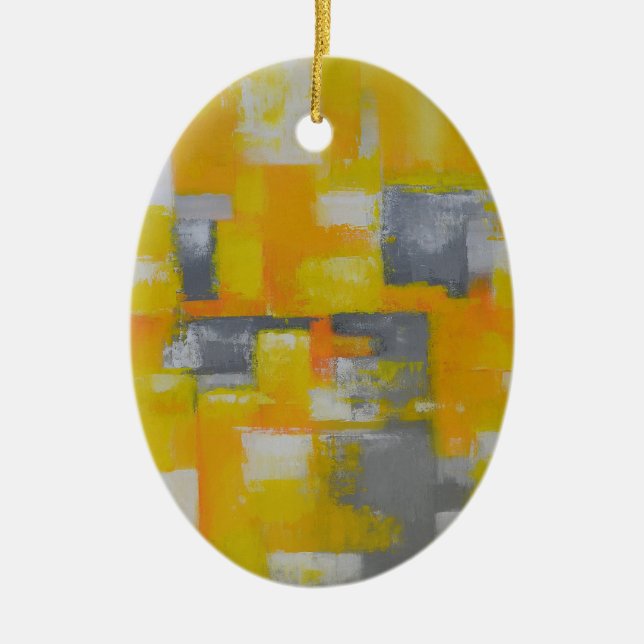 grey yellow white abstract art painting ceramic ornament (Front)