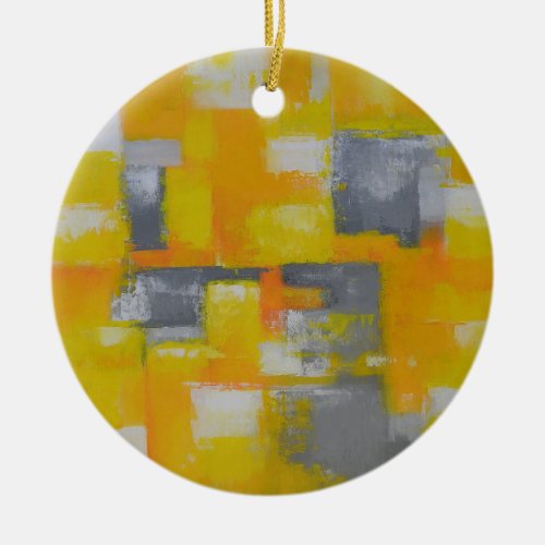 grey yellow white abstract art painting ceramic ornament