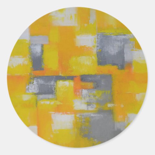 grey yellow white abstract art painting classic round sticker