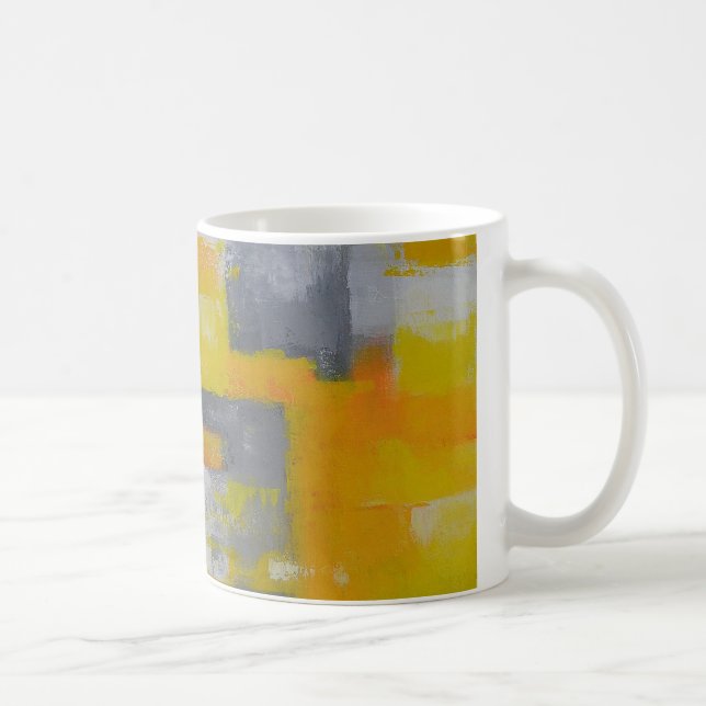 grey yellow white abstract art painting coffee mug (Right)