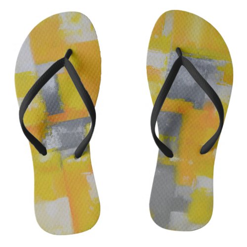 grey yellow white abstract art painting flip flops