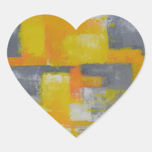 grey yellow white abstract art painting heart sticker