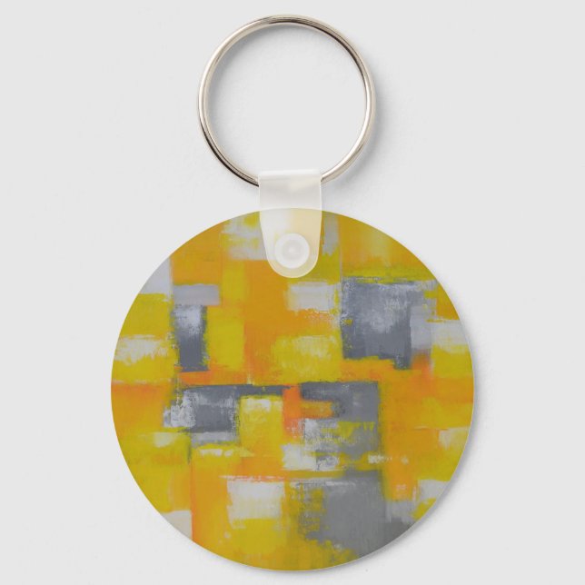 grey yellow white abstract art painting keychain (Front)