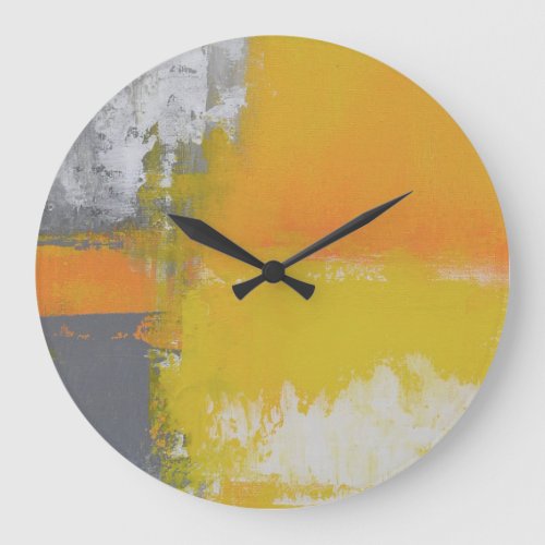 grey yellow white abstract art painting large clock