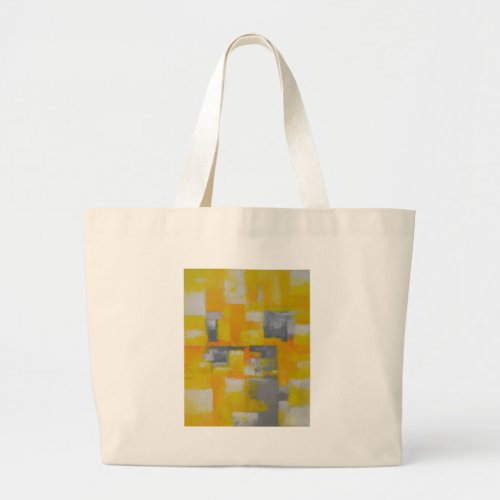 grey yellow white abstract art painting large tote bag