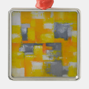 grey yellow white abstract art painting metal ornament