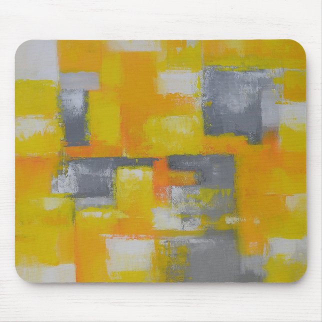 grey yellow white abstract art painting mouse pad (Front)