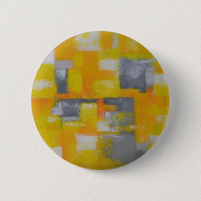 grey yellow white abstract art painting pinback button (Front)