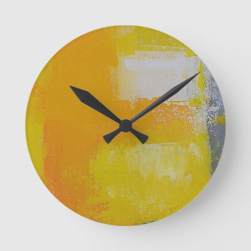 grey yellow white abstract art painting round clock