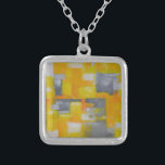 grey yellow white abstract art painting silver plated necklace<br><div class="desc">grey yellow white abstract art painting</div>
