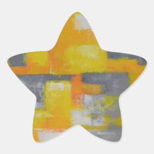 grey yellow white abstract art painting star sticker