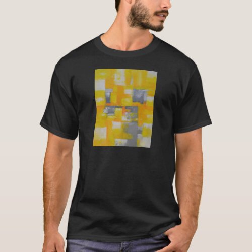 grey yellow white abstract art painting T_Shirt