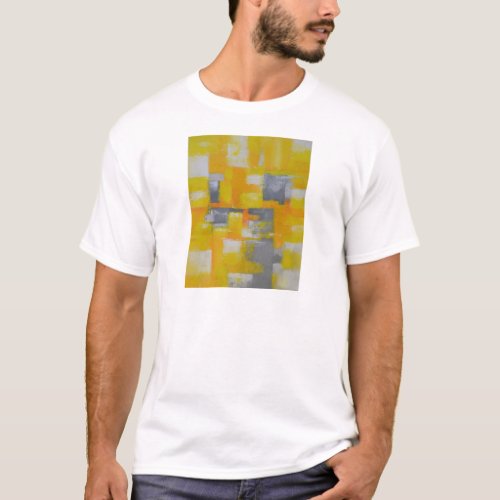 grey yellow white abstract art painting T_Shirt