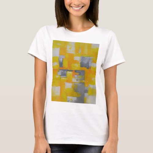 grey yellow white abstract art painting T_Shirt