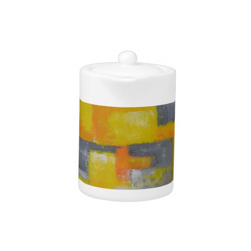 grey yellow white abstract art painting teapot