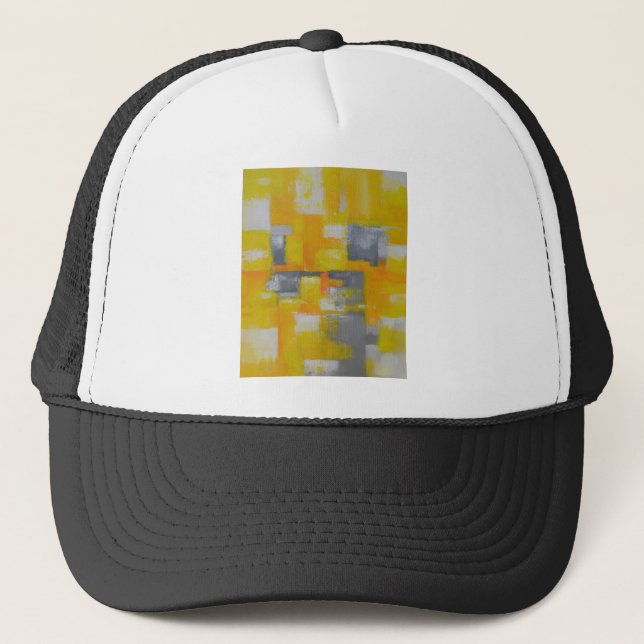 grey yellow white abstract art painting trucker hat (Front)