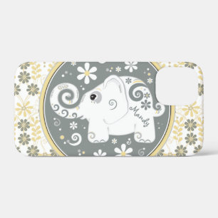 Grey Yellow White Elephant Floral iPhone 12 Mini Case