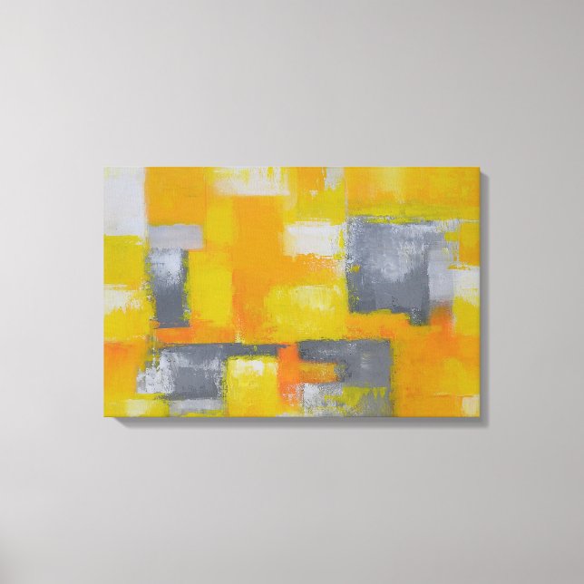 grey yellow white modern abstract painting canvas print (Front)
