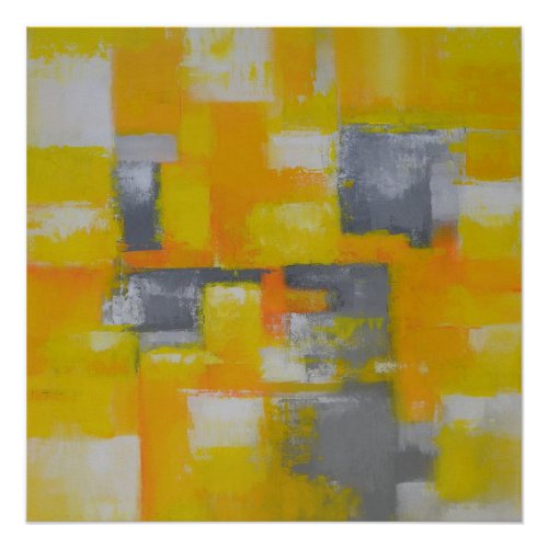 grey yellow white modern abstract painting poster