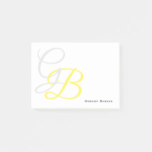 Grey Yellow White Monogrammed Your Name Custom Post-it Notes