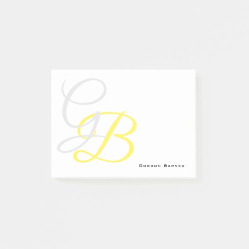 Grey Yellow White Monogrammed Your Name Custom Post_it Notes