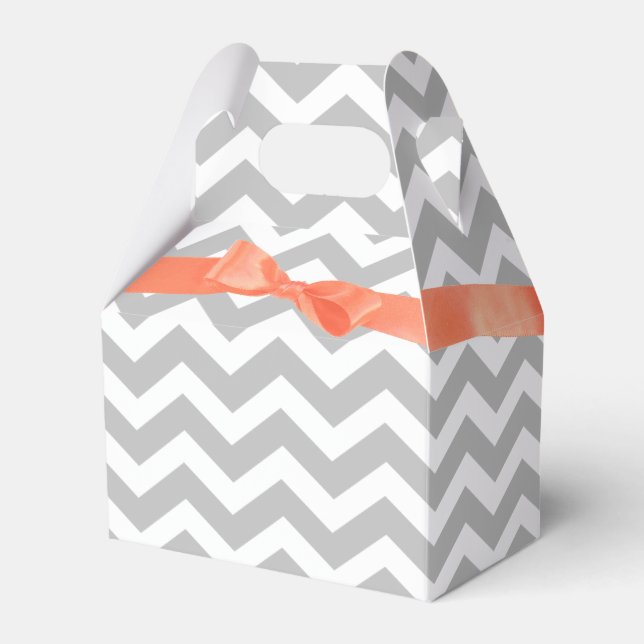 Grey Zigzag and Coral Bow Favor Boxes (Front Side)