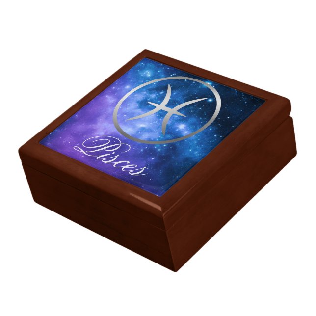 Grey Zodiac Pisces & sign on blue galaxy | Gift Box (Side)