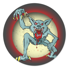 Greyback Werewolf Blood Red Full Moon Halloween Classic Round Sticker