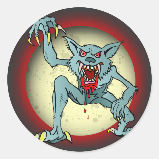 Greyback Werewolf Blood Red Full Moon Halloween Classic Round Sticker ...