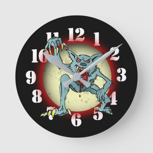 Greyback Werewolf Blood Red Full Moon Halloween Round Clock