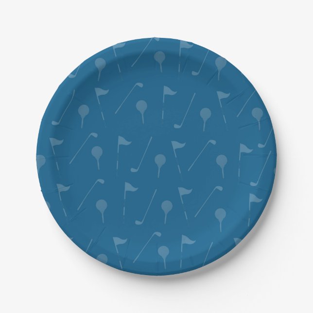 GreyBlue Golf Ball/Flag Pattern Paper Plates (Front)