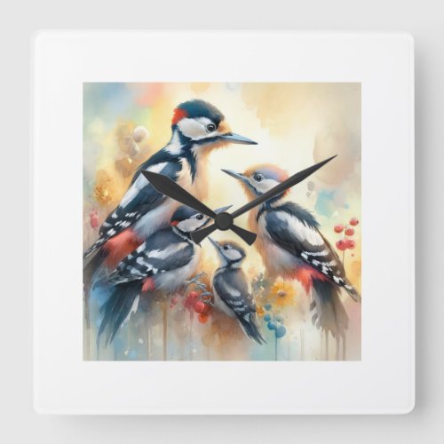Greyheaded Woodpecker 010624AREF126 _ Watercolor Square Wall Clock