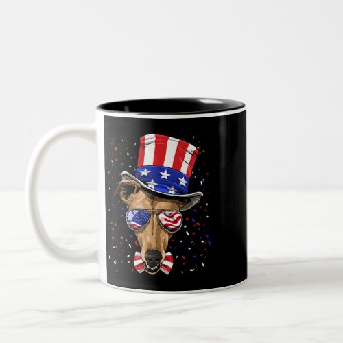 Greyhound 4th of July American Dog USA Flag 779 Two_Tone Coffee Mug