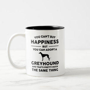 Greyhound adoption happiness Two-Tone coffee mug