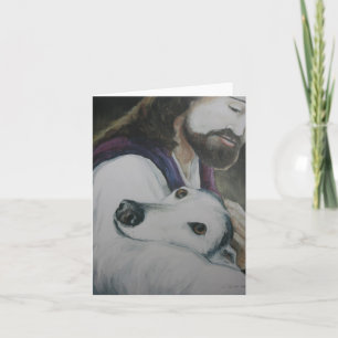 Greyhound and Jesus Original Dog Art Note Card