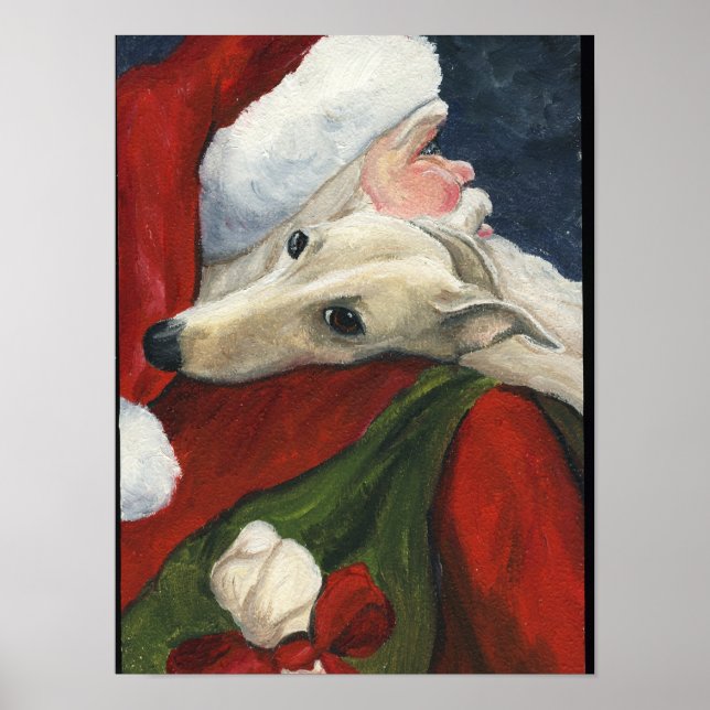Greyhound and Santa Claus Dog Art Print (Front)