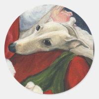 Greyhound and Santa Dog Art Christmas Sticker